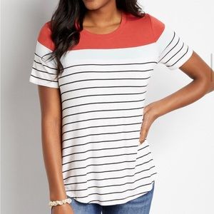Maurice’s 24/7 White Striped Colorblock Baseball Tee XL NWT